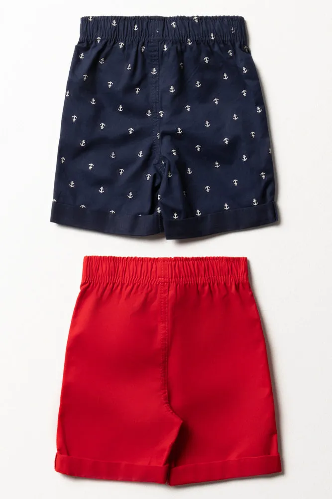 2 Pack Anchor Shorts Navy & Red