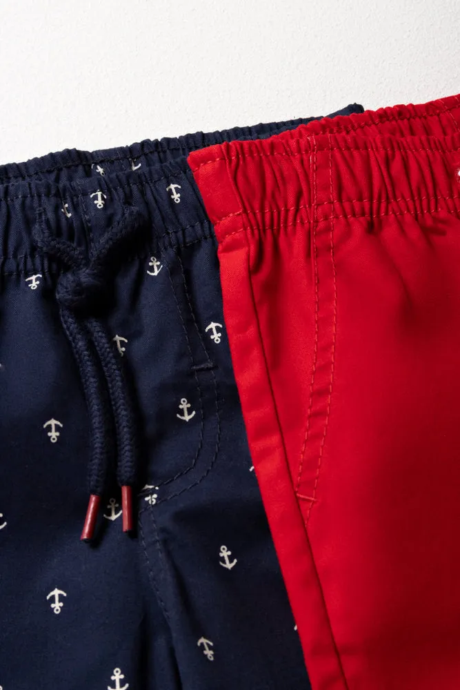 2 Pack Anchor Shorts Navy & Red