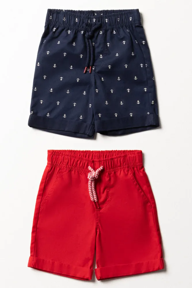 2 Pack Anchor Shorts Navy & Red