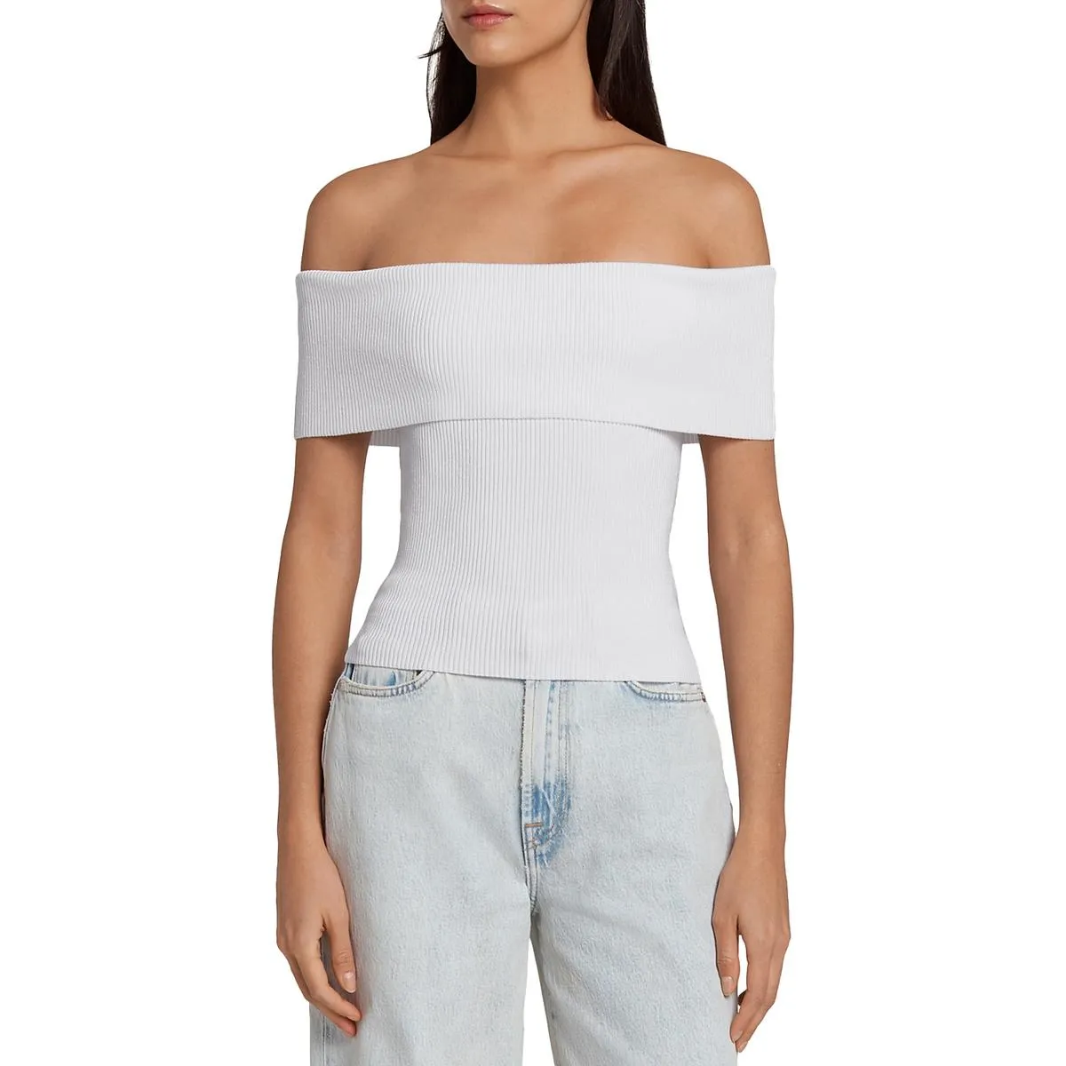 7 For All Mankind Womens Ribbed Sleeveless Off The Shoulder