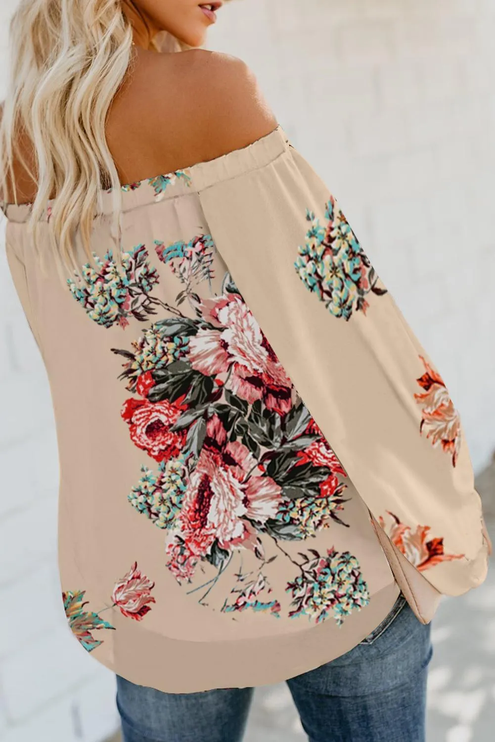 Apricot Floral Print Off The Shoulder Top