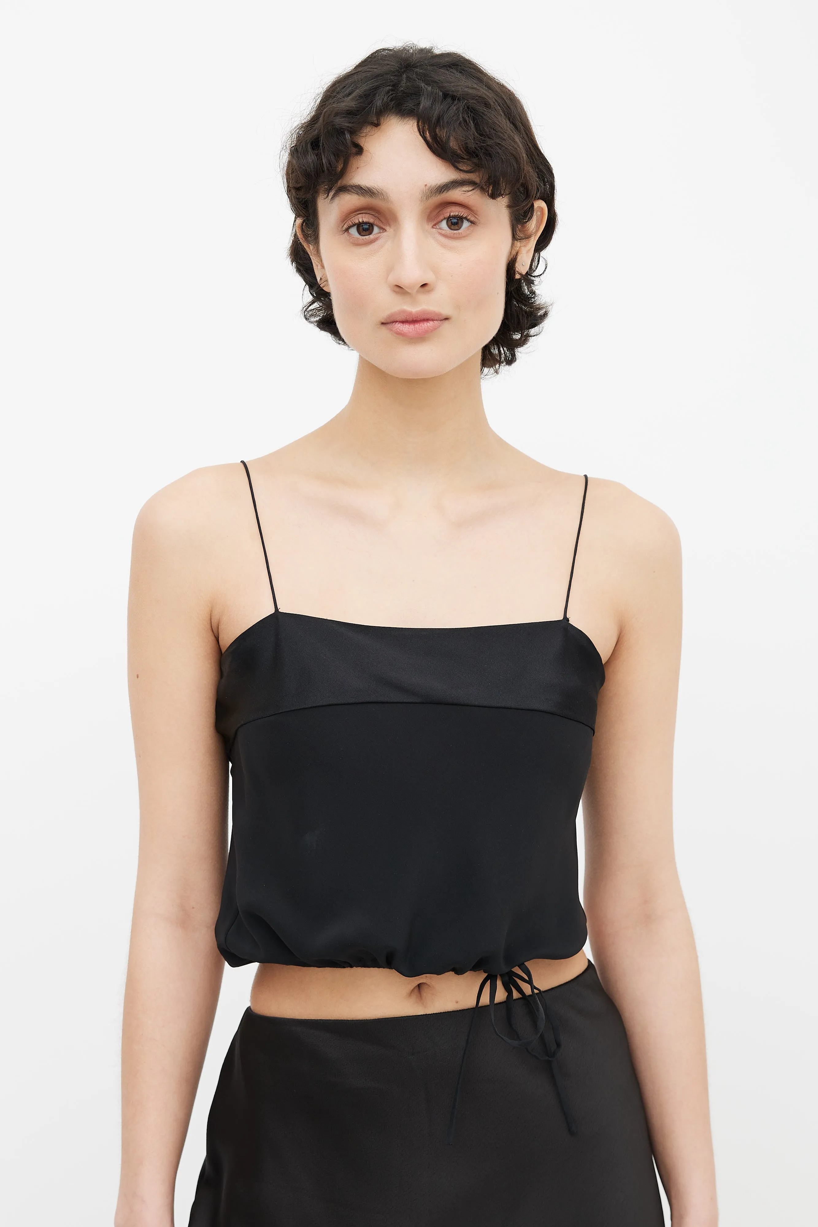 Black Shoulder Strap Cropped Top