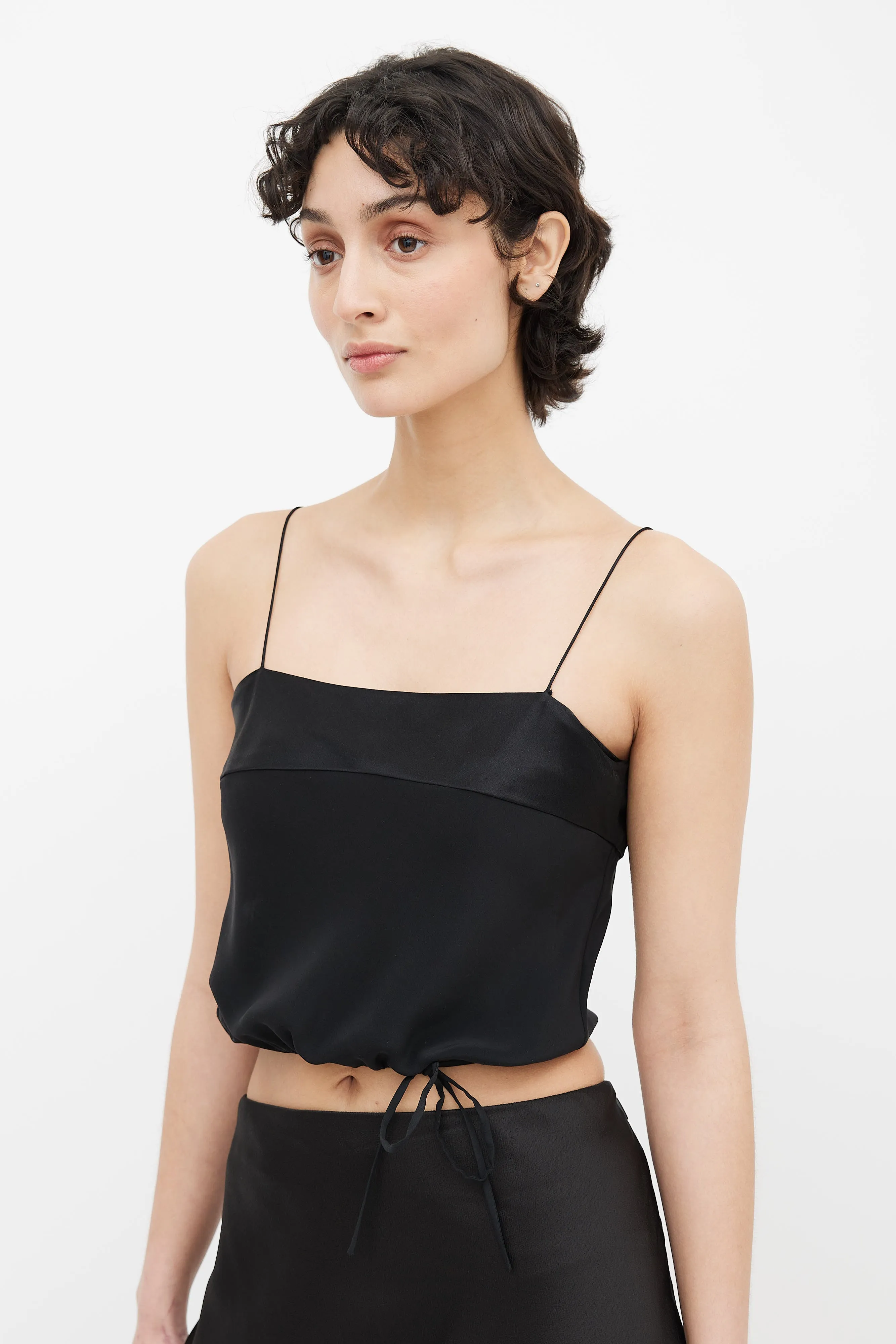 Black Shoulder Strap Cropped Top