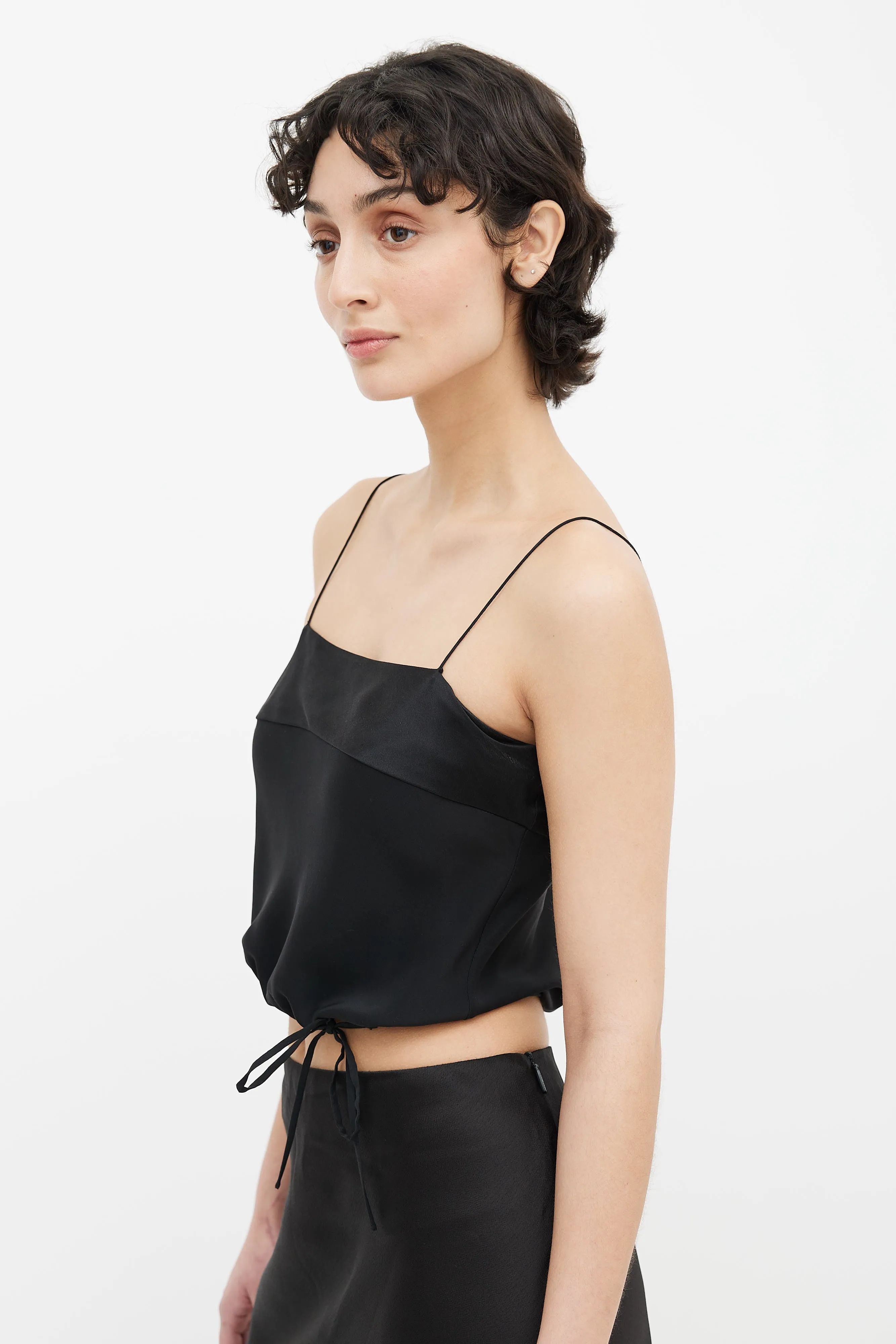 Black Shoulder Strap Cropped Top