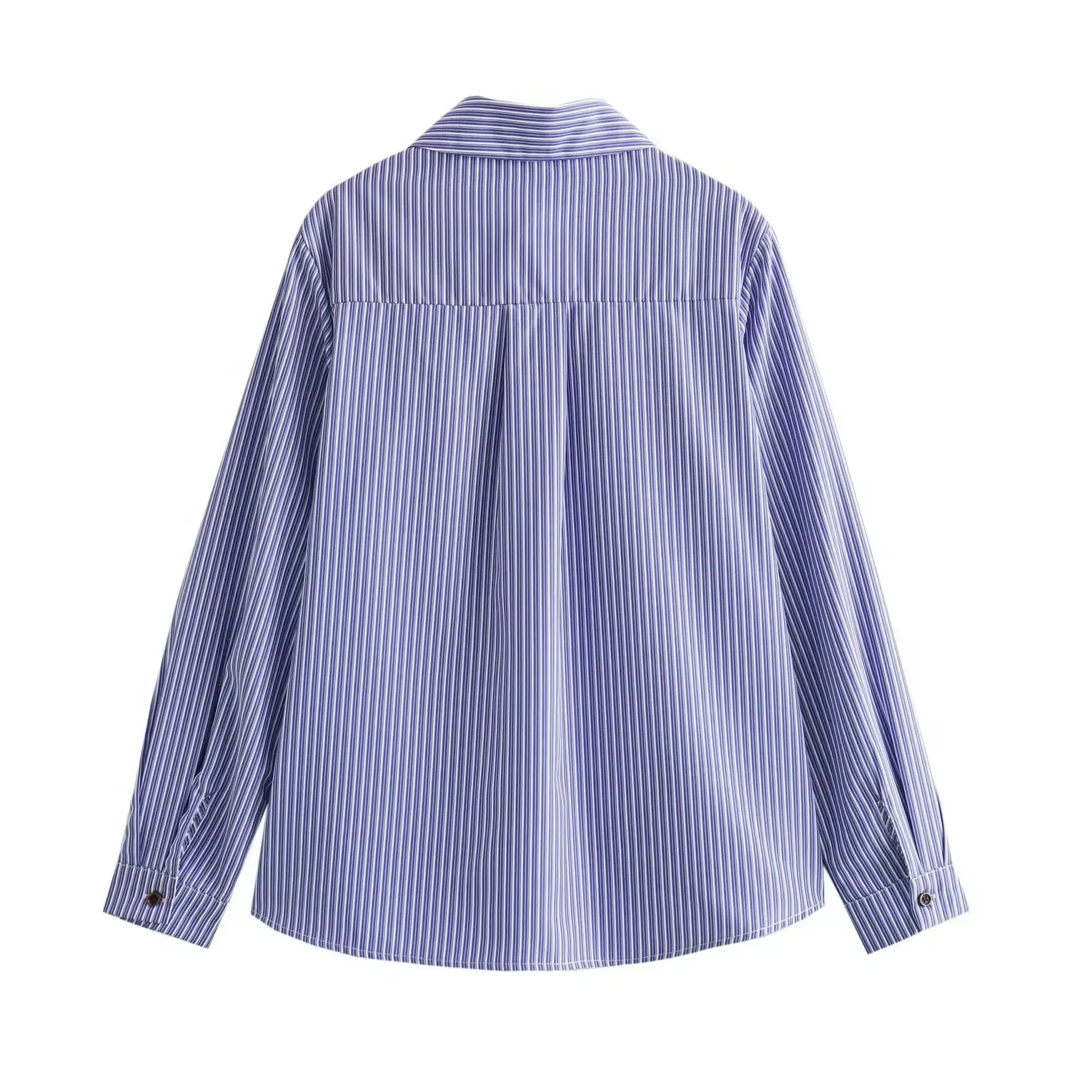 Blue Striped Off Shoulder Loose Blouse with Sexy Lapel