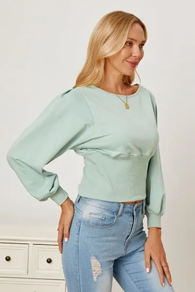 Boat Neck Lantern Sleeve Blouse