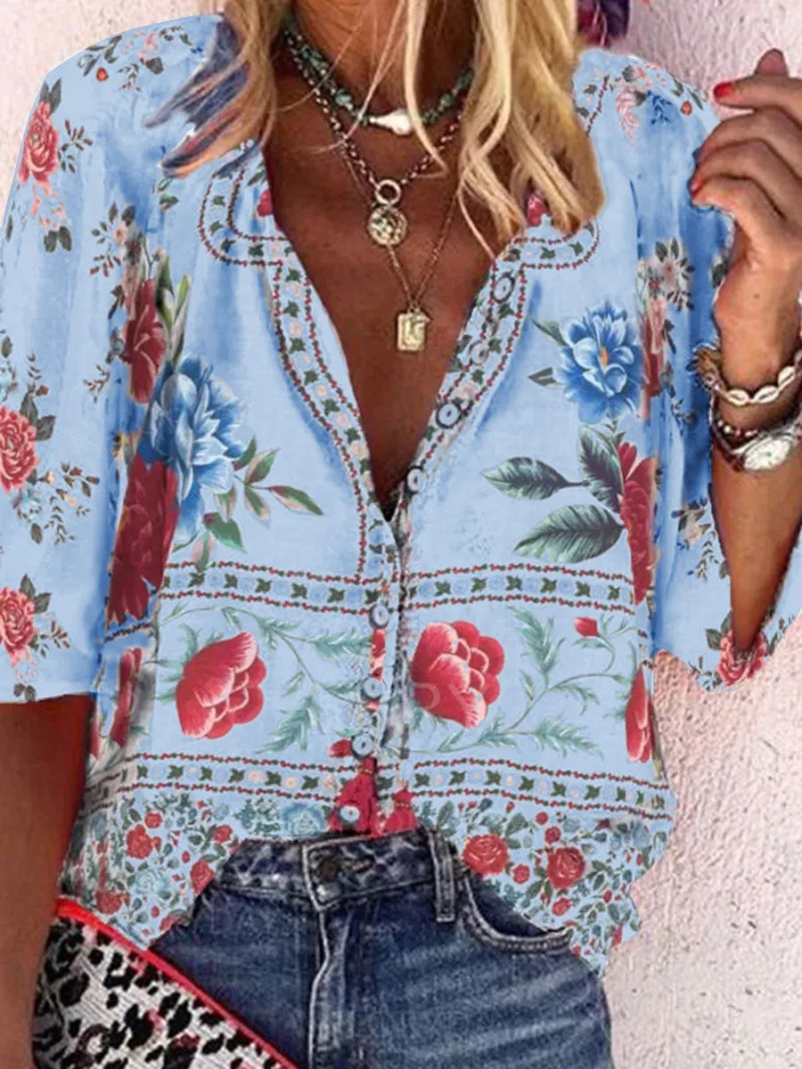 Bohemian Loose Casual Floral Shirt