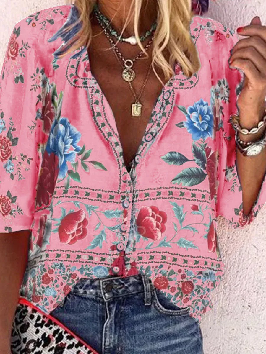 Bohemian Loose Casual Floral Shirt