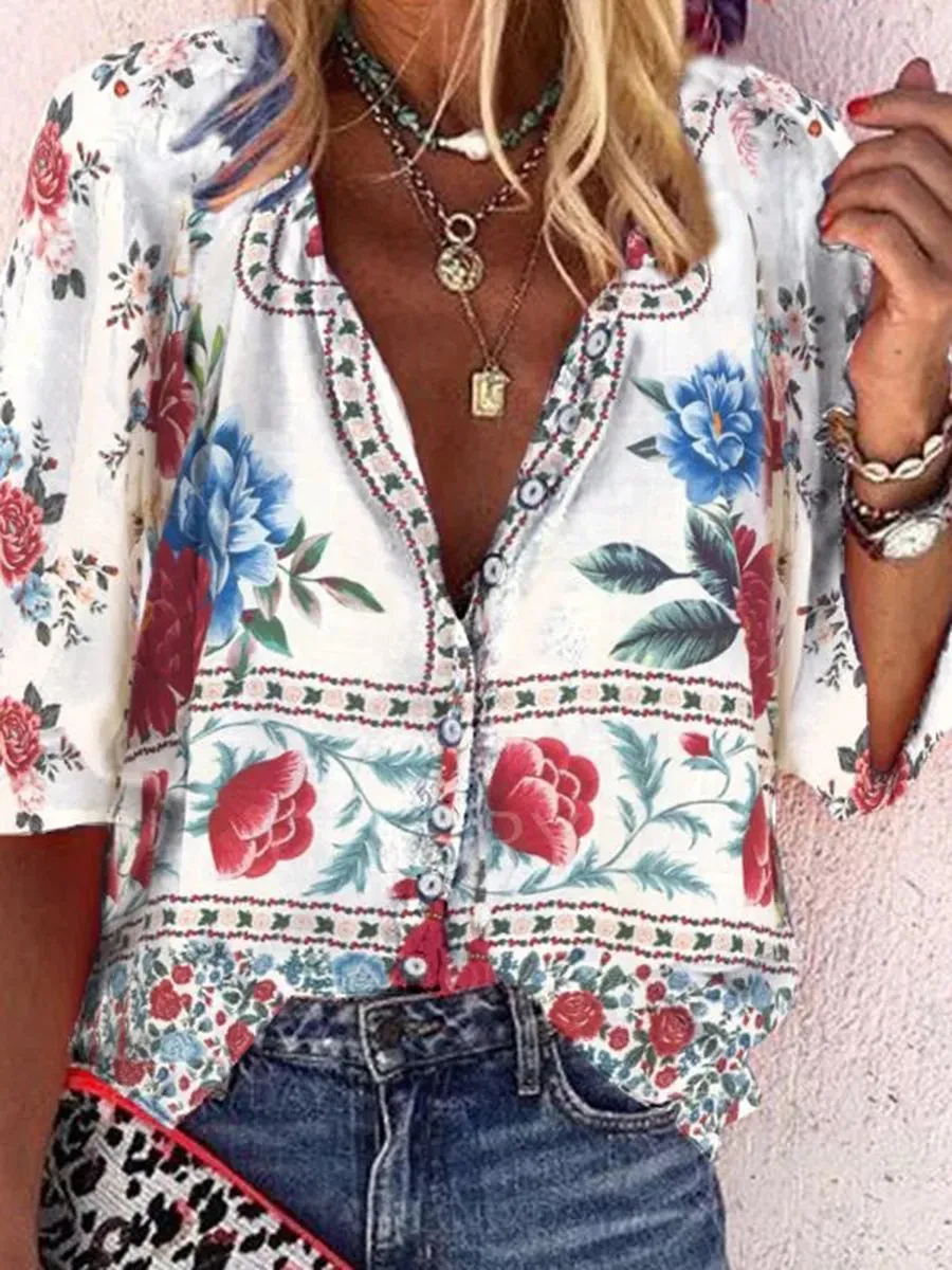 Bohemian Loose Casual Floral Shirt