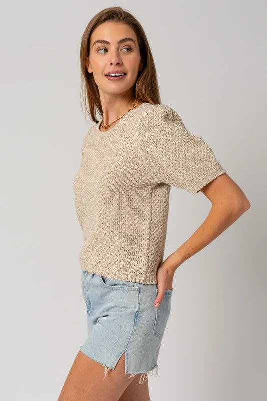 Bohemian Puff Sleeve Round Neck Texture Sweater Top