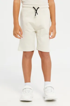 Boys Beige And Olive Active Shorts Set (2 Piece)