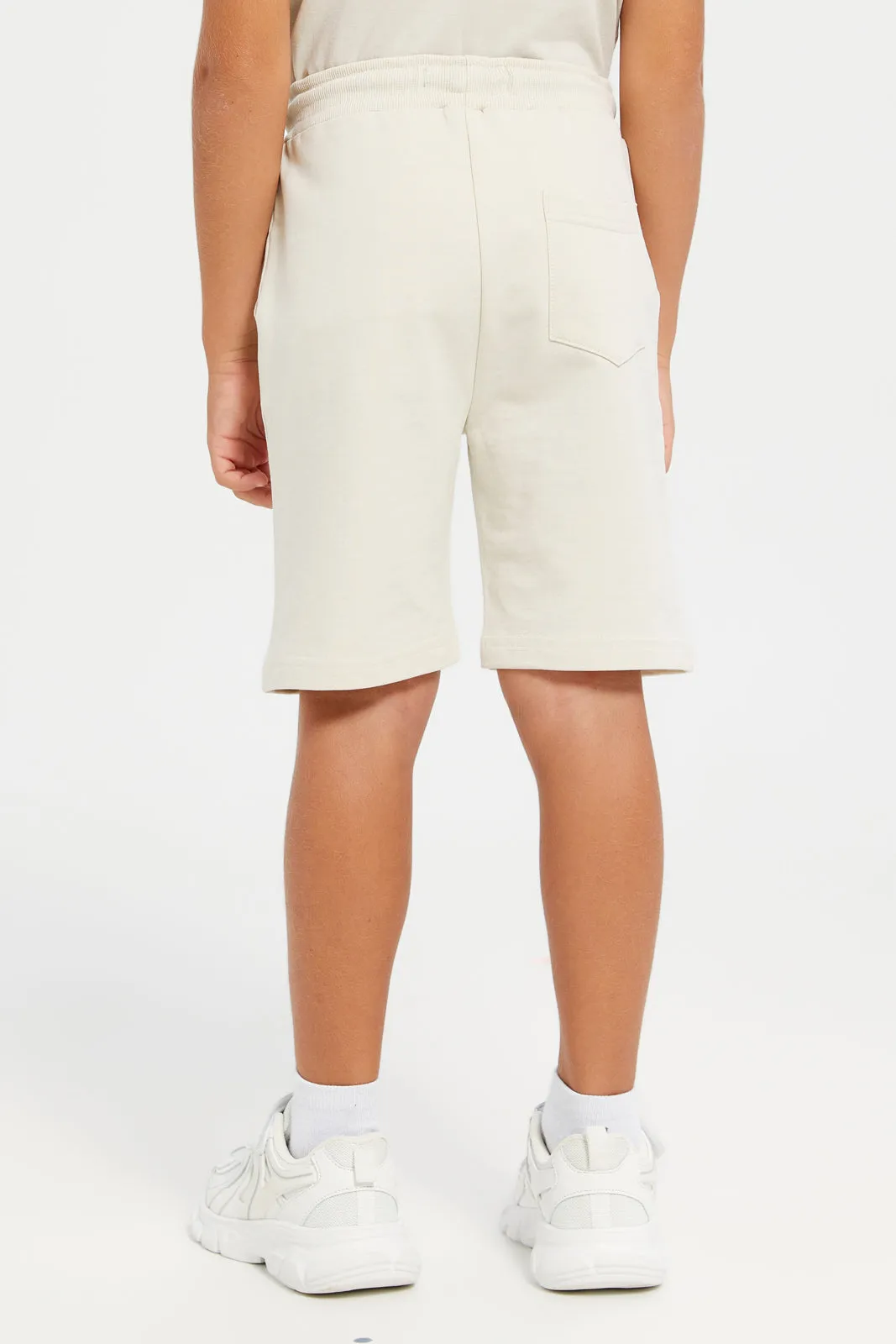 Boys Beige And Olive Active Shorts Set (2 Piece)