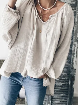 Casual Lace-up Solid Color Blouses