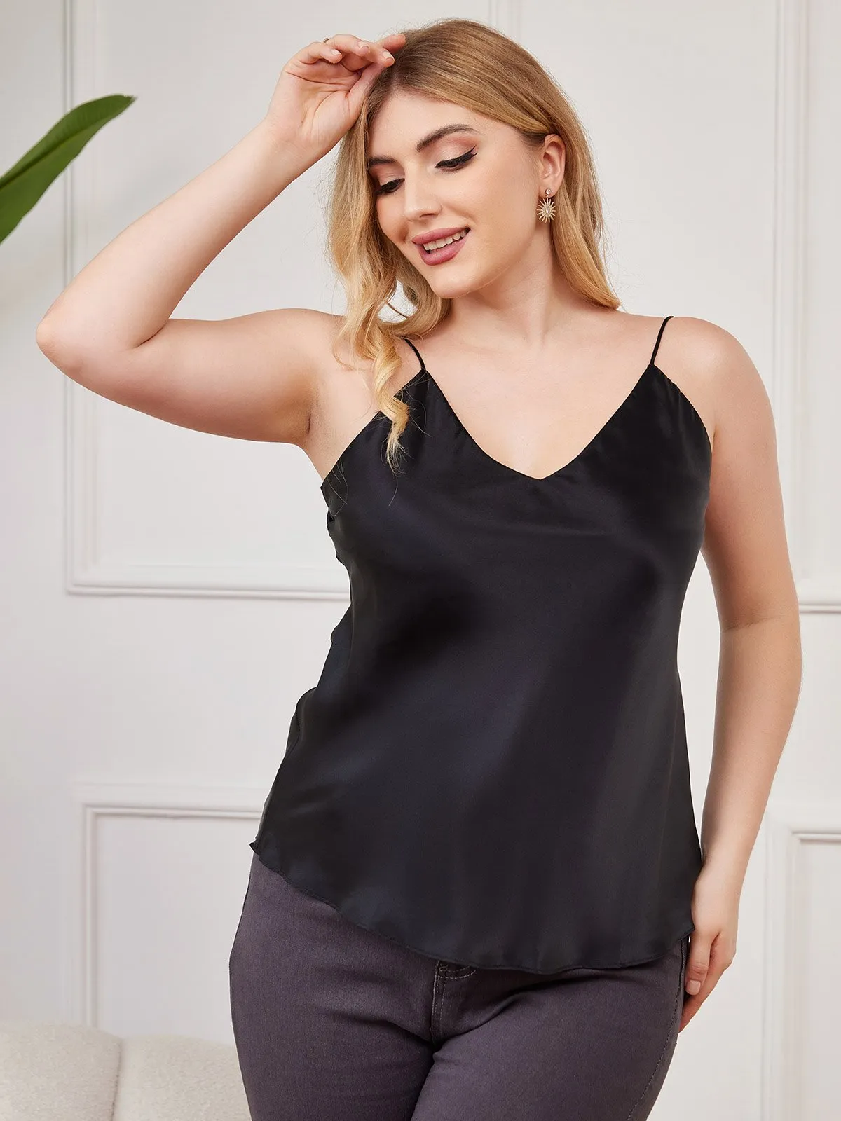 Débardeur Plus Size en Pure Soie à Bretelles Spaghetti