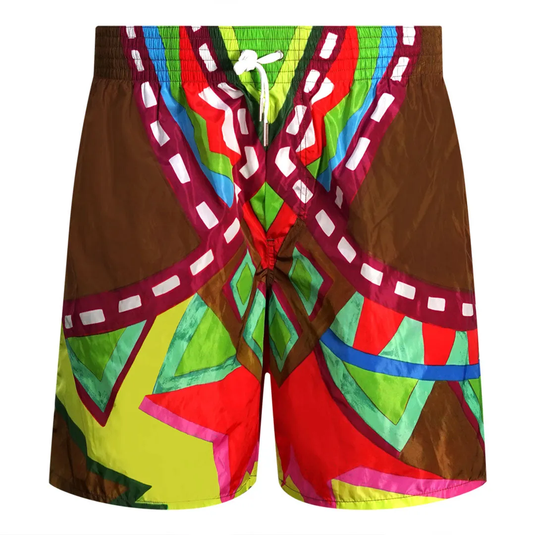 Dsquared2 Colourful Abstract Design Brown Swim Shorts