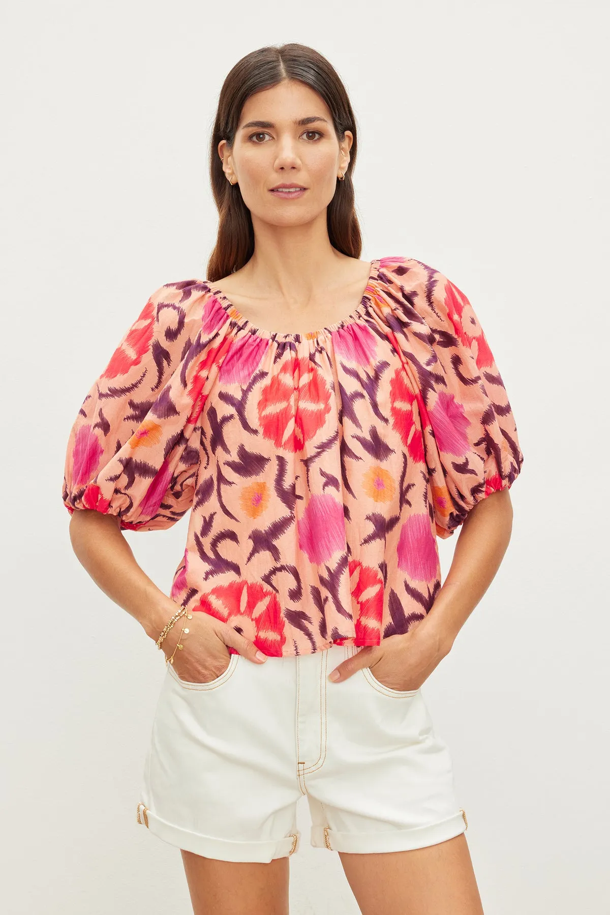 EDLIN PRINTED SILK COTTON VOILE TOP