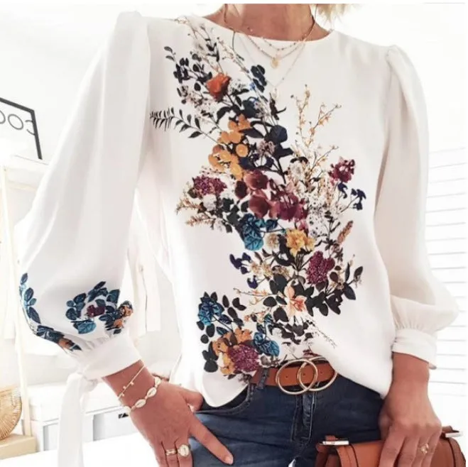 Fashion casual printed T-shirt long sleeve top