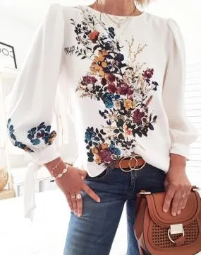 Fashion casual printed T-shirt long sleeve top