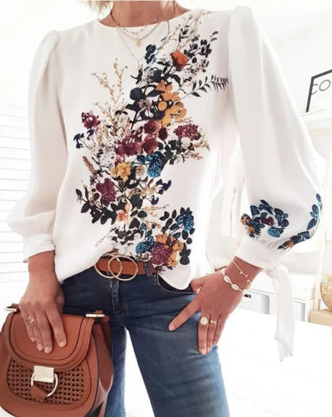 Fashion casual printed T-shirt long sleeve top