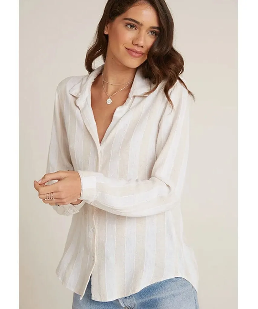 Fray Hem Button Down Bermuda Sand Stripe