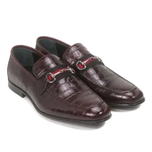 Golden Pass Men's Burgundy Crocodile Print Calfskin Leather Loafer