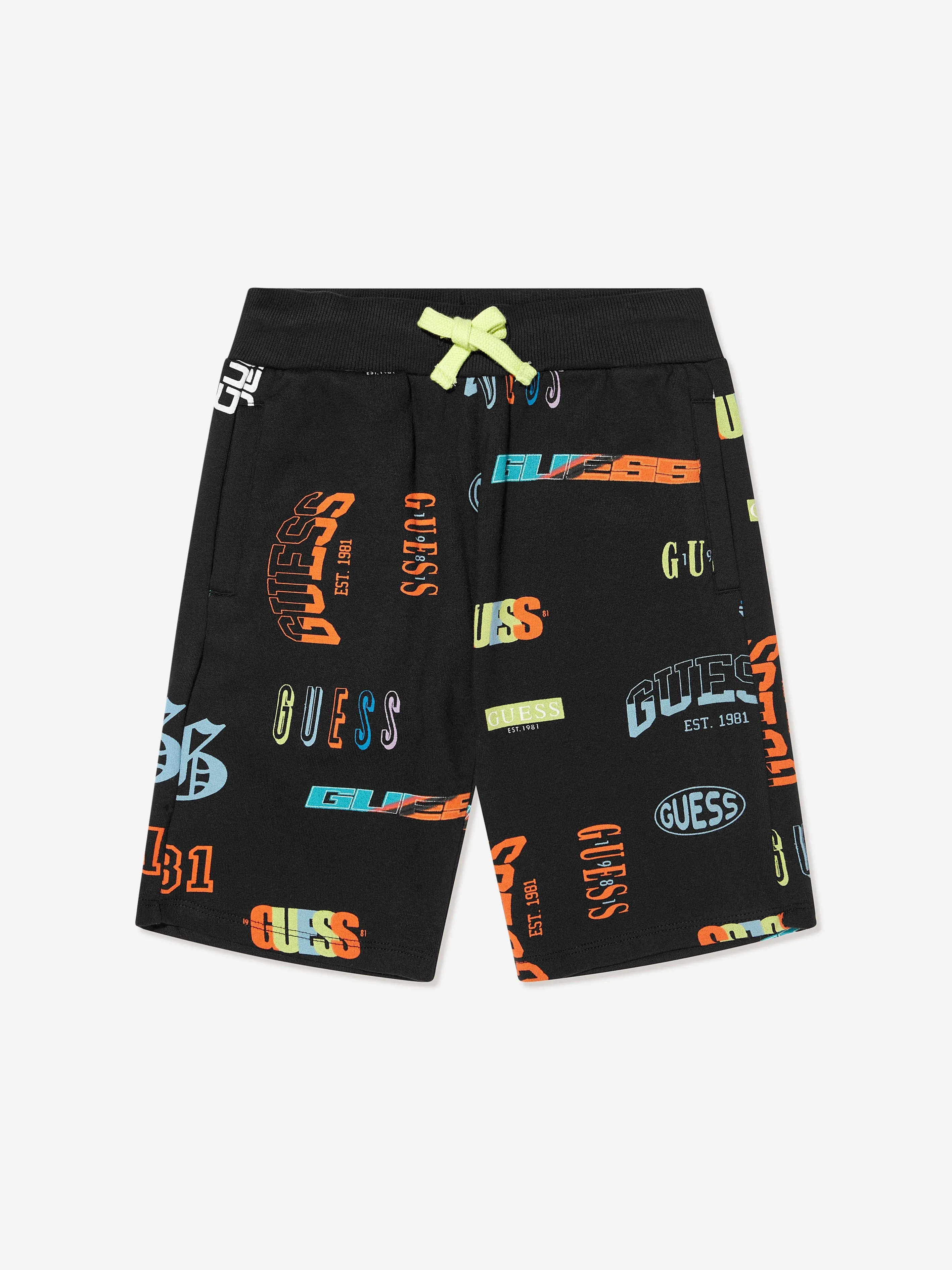 Guess Boys Logo Print Shorts in Black