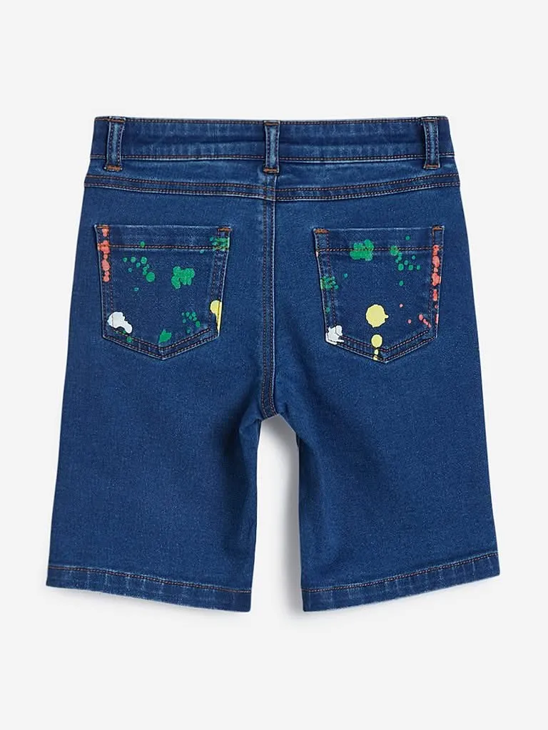 HOP Kids Blue Splatter Print Denim Shorts