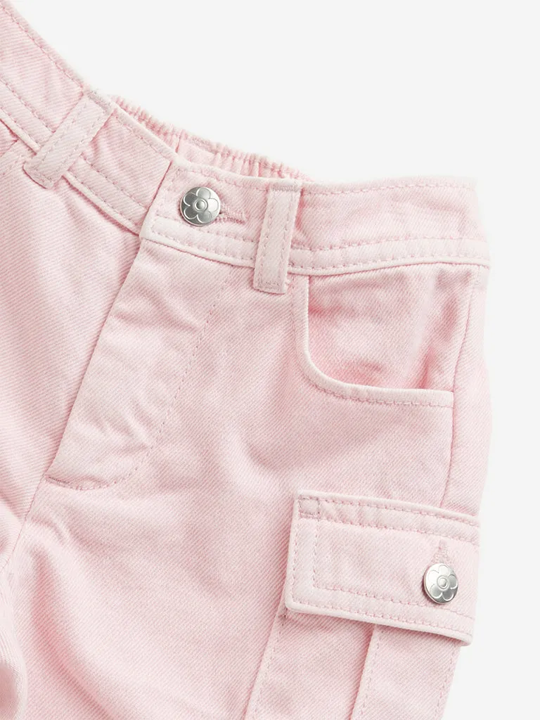 HOP Kids Light Pink Cargo-Style Mid Rise Shorts