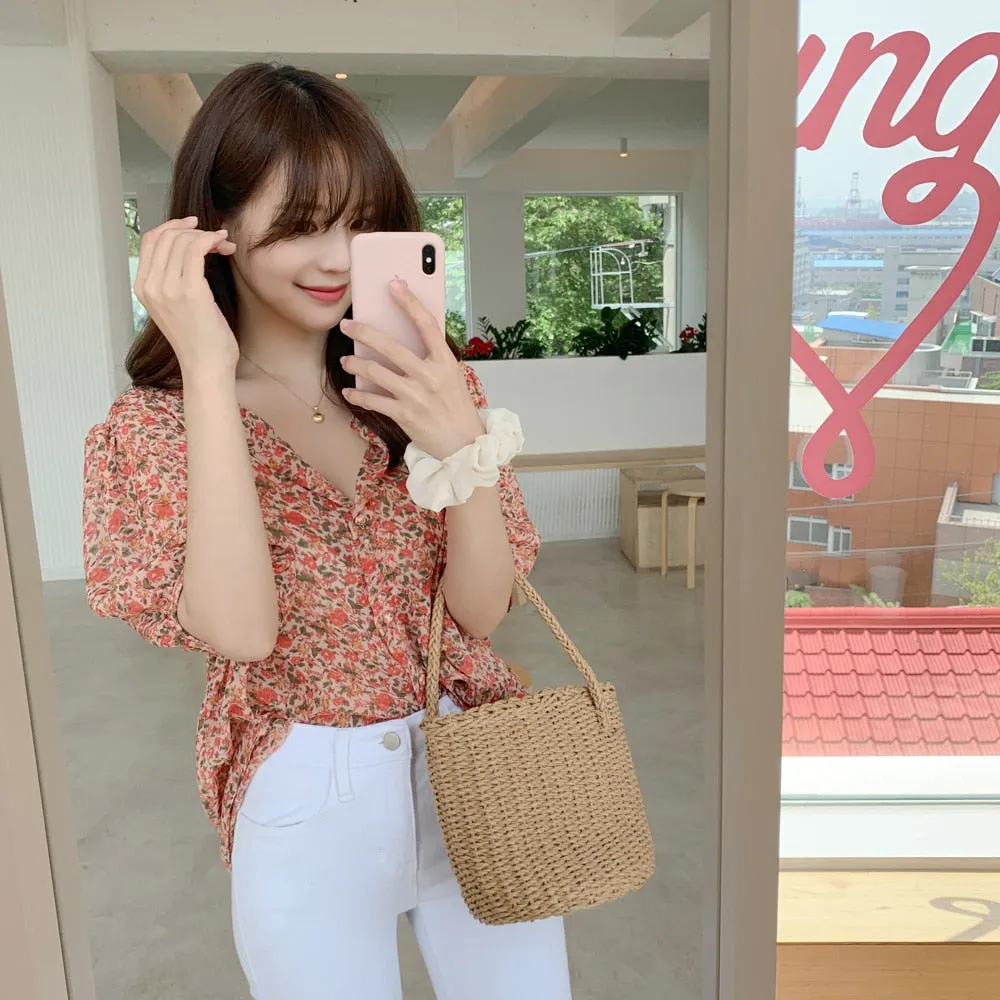 [Korean Style] 2 Colors Floral Casual  Blouses