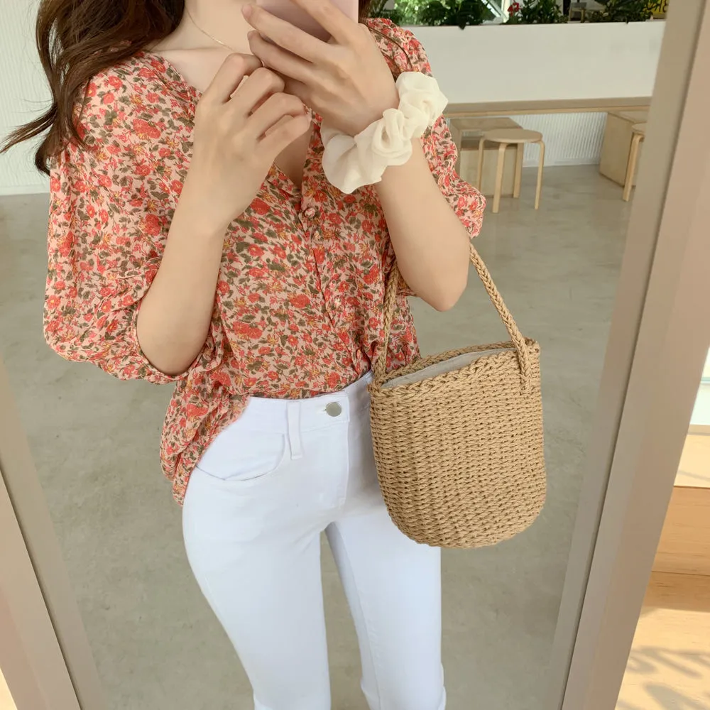 [Korean Style] 2 Colors Floral Casual  Blouses