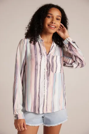 Long Sleeve Rounded Hem Shirt - Coastal Stripe Print