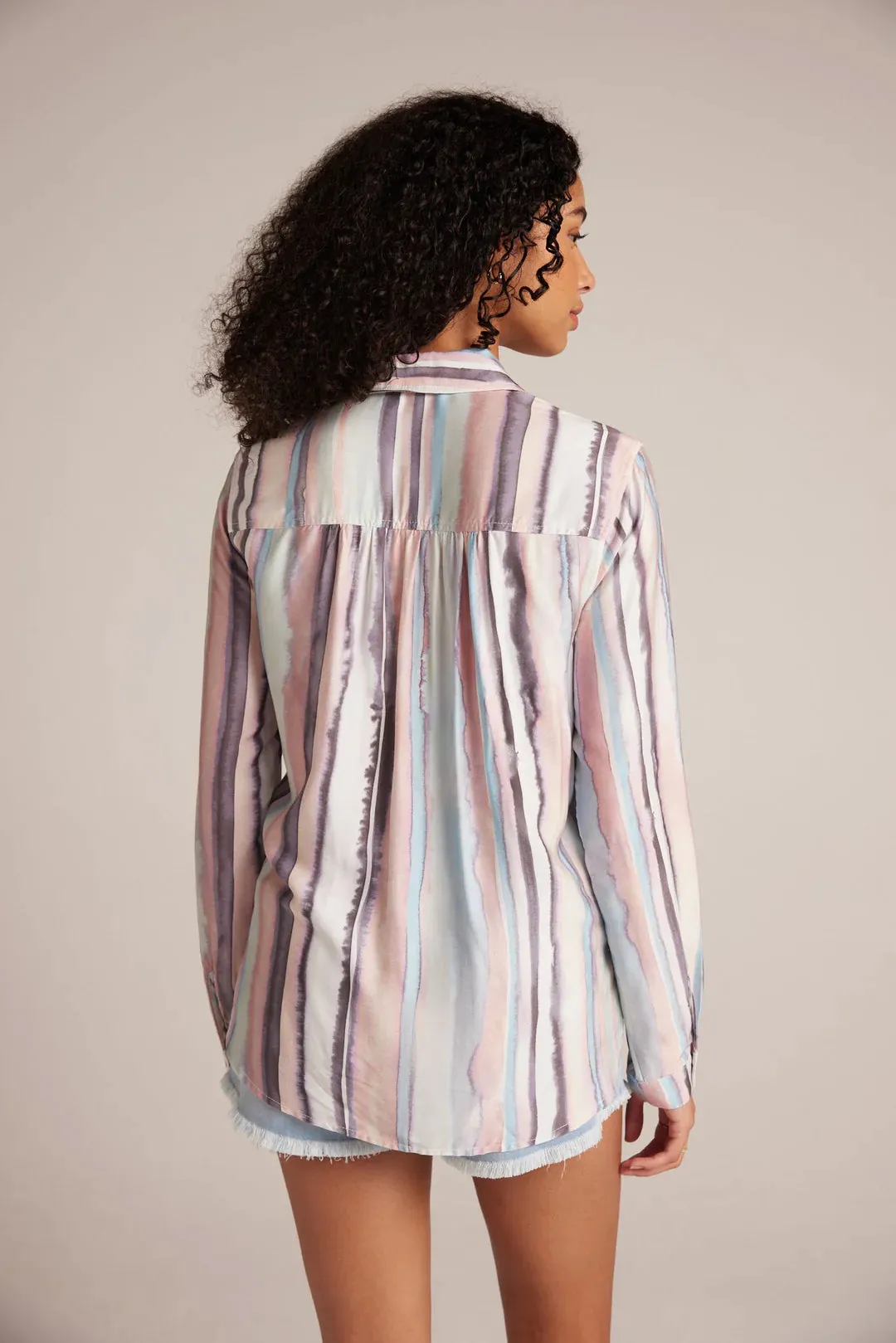 Long Sleeve Rounded Hem Shirt - Coastal Stripe Print