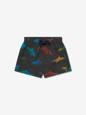 MC2 Saint Barth Boys Special Edition Shark Swim Shorts in Black