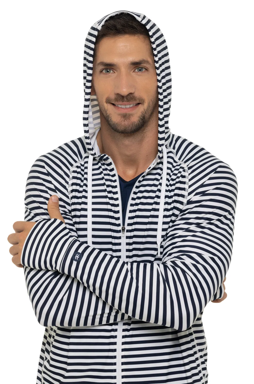 Men's Ocala Swim Hoodie | White/Navy Stripe