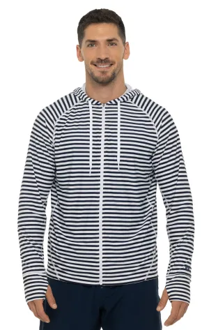 Men's Ocala Swim Hoodie | White/Navy Stripe