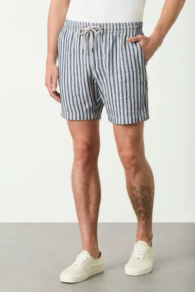 M.J. Bale - Bilgola Linen Short - Striped - Pebble Denim Ecru