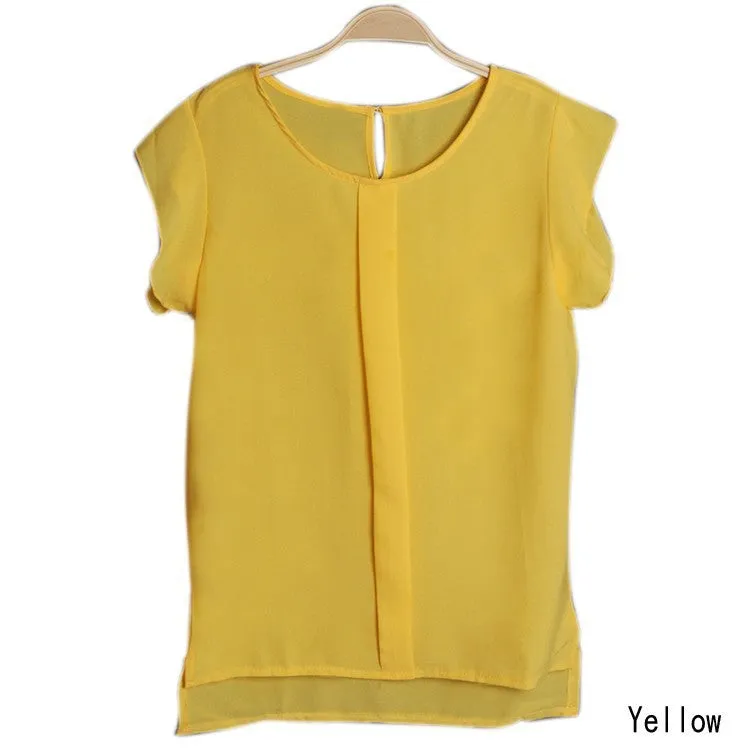 New Women Blouses Sleeveless Fashion Chiffon Blouses Lady Crew Neck Flounced Sleeve After The Open Collar Shirts