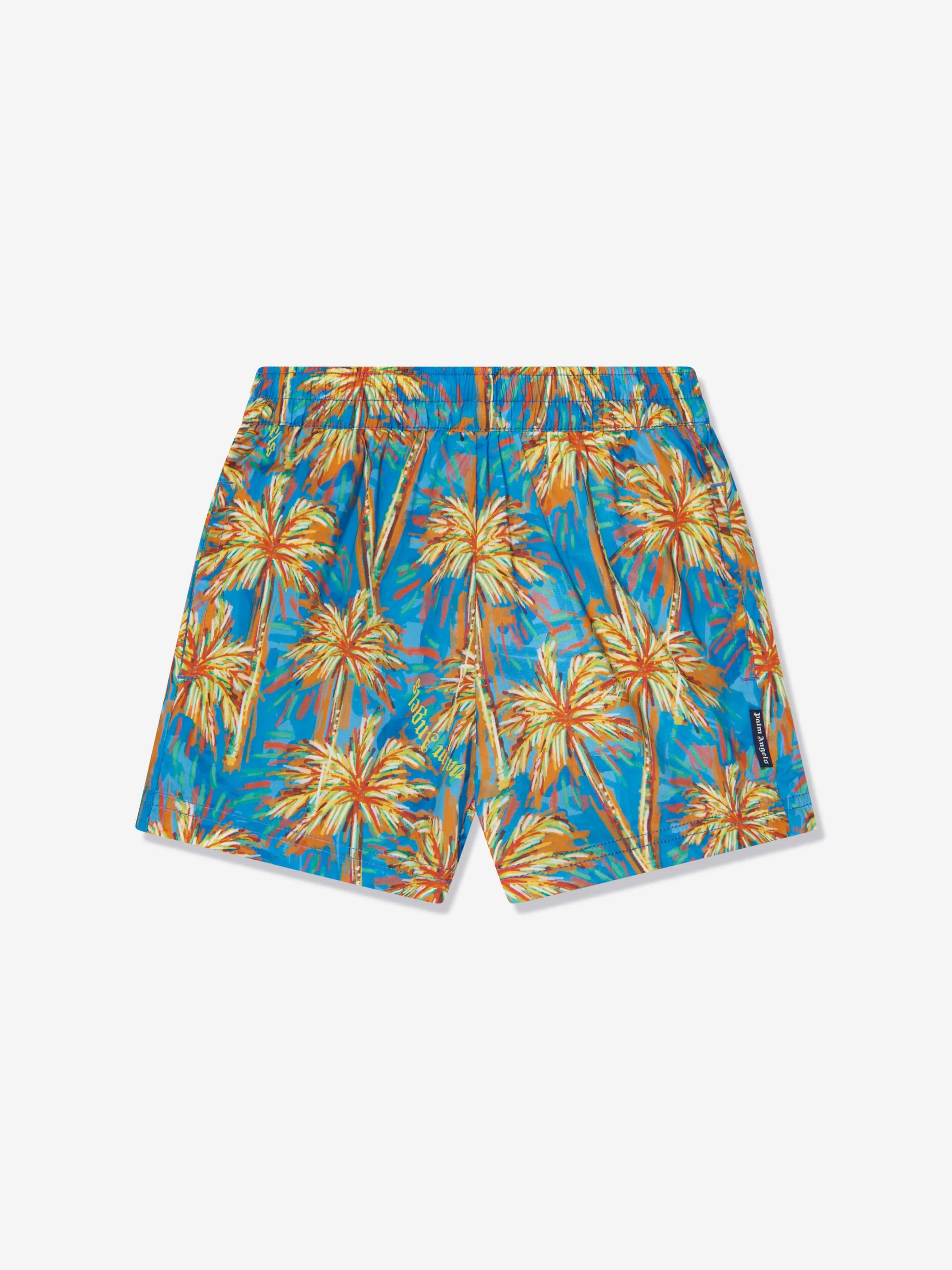 Palm Angels Boys AOP PA Palms Swim Shorts in Blue