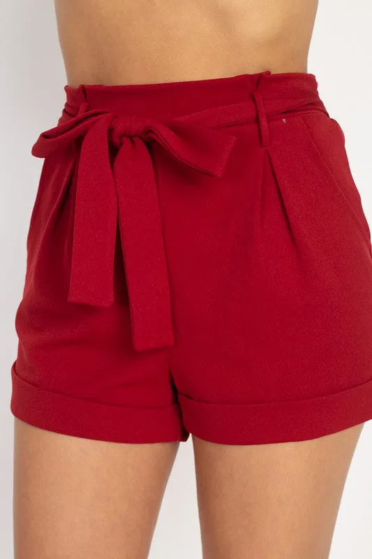 Paper bag Belted Knit Shorts