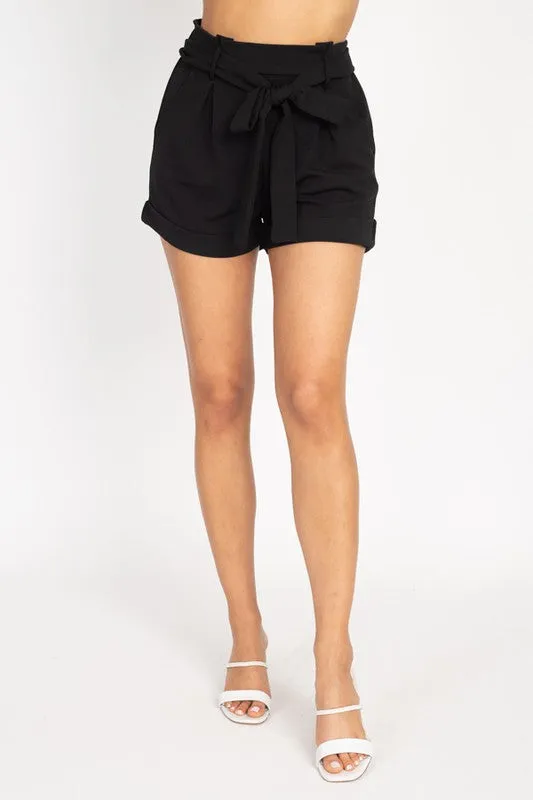 Paper bag Belted Knit Shorts