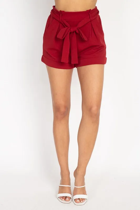 Paper bag Belted Knit Shorts