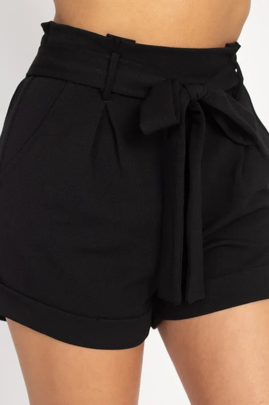 Paper bag Belted Knit Shorts