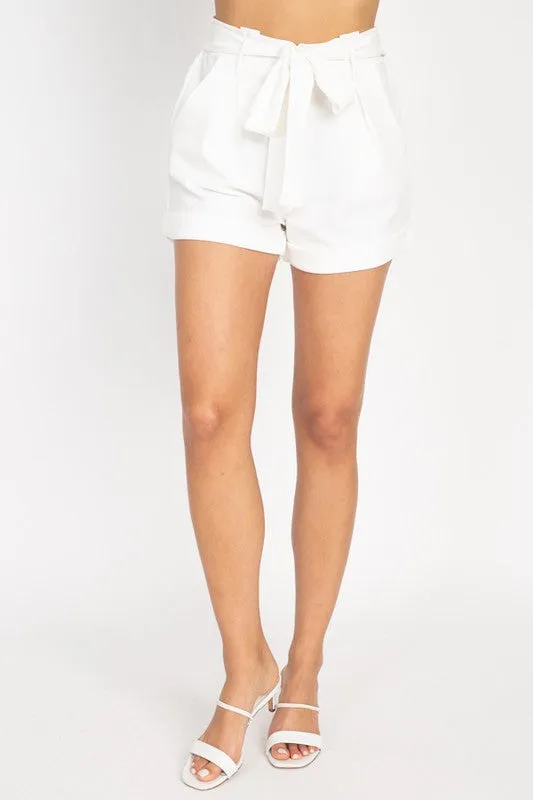 Paper bag Belted Knit Shorts