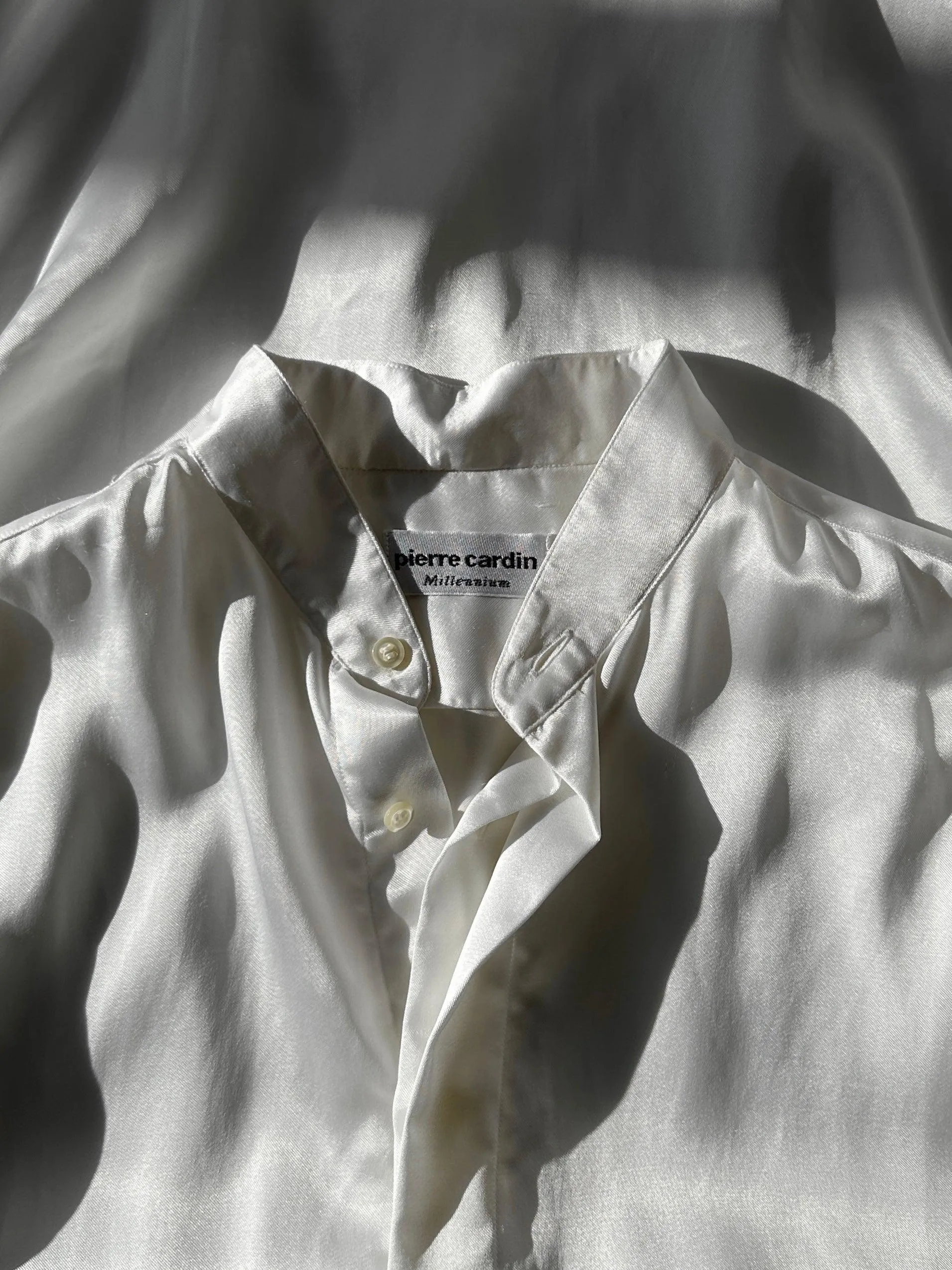 Pierre Cardin Cotton Satin Collarless Dress Shirt - L