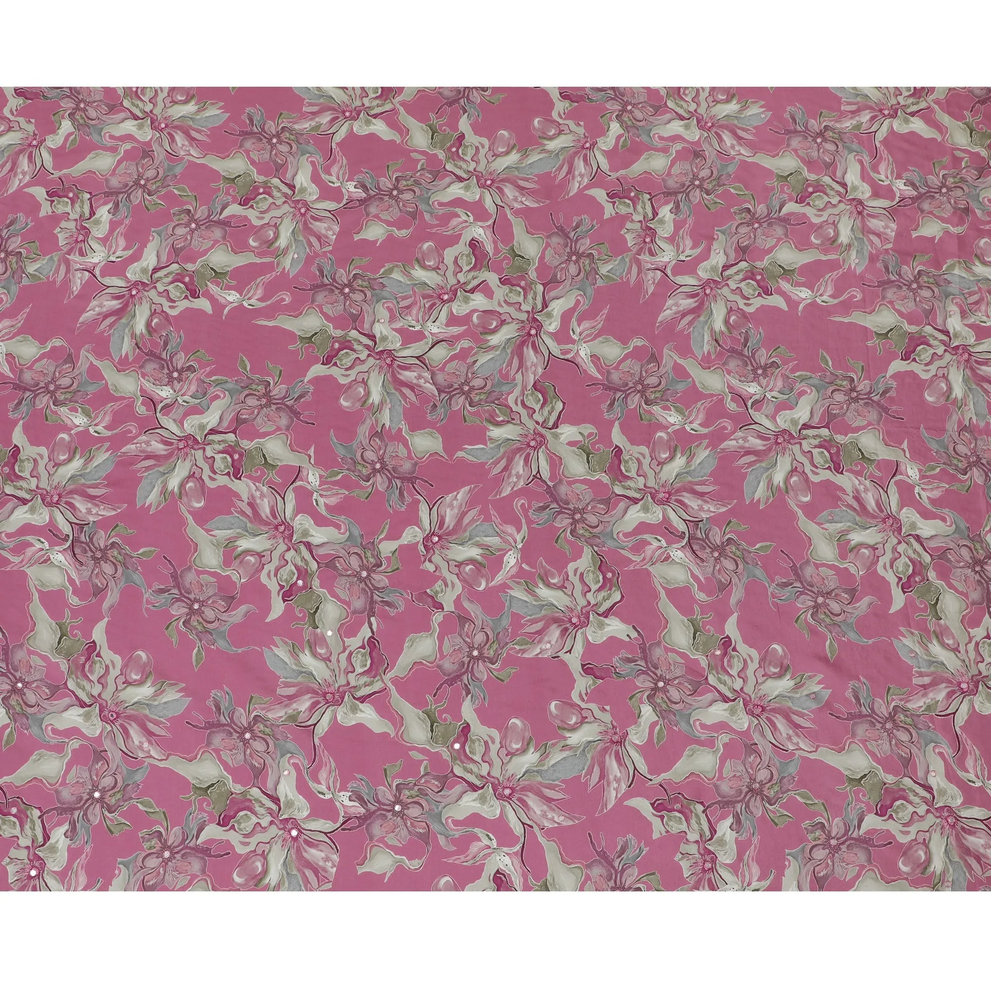 Pink and Grey Floral Viscose Crepe Printed Fabric - 110 cm Wide-D20006