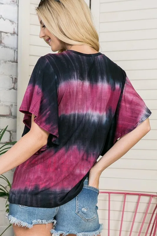 Plus Tie Dye Flutter Sleeve Top