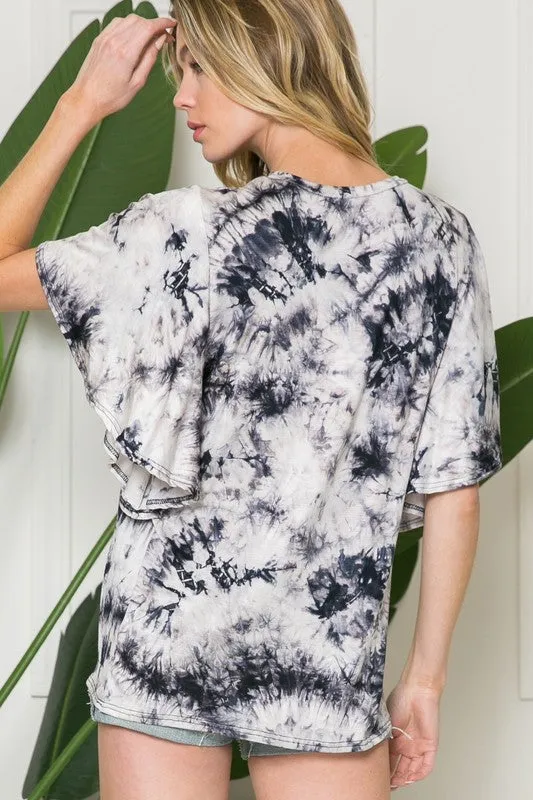 Plus Tie Dye Flutter Sleeve Top