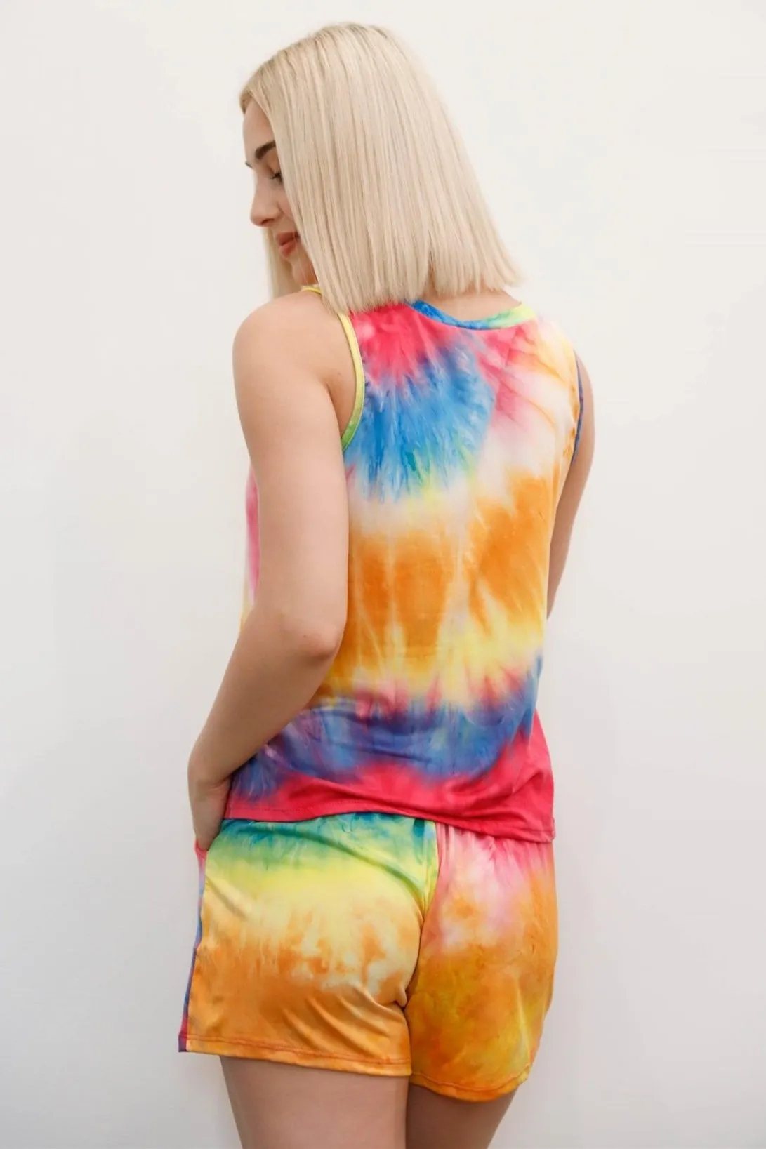 Rainbow Tie-Dye Sleeveless Tank Top & Shorts Set