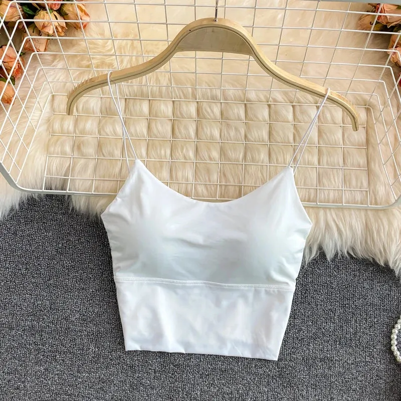 Sexy Women Crop Tops Ice Silk Summer Bra Sports Spaghetti Strap Vest Top Women Built In Bra Off Shoulder Sleeveless Camisole