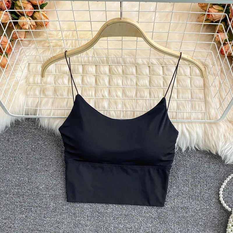 Sexy Women Crop Tops Ice Silk Summer Bra Sports Spaghetti Strap Vest Top Women Built In Bra Off Shoulder Sleeveless Camisole